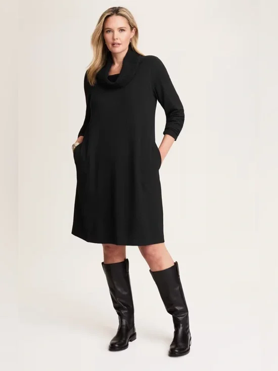 J. Jill Black Sweater-Trimmed Cowl-Neck Dress - Black - Picture 4 of 6